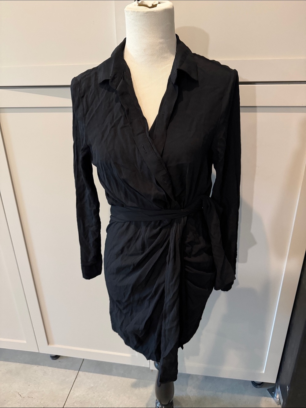 l*space Black Long-Sleeve Wrap Mini Dress with Tie Waist